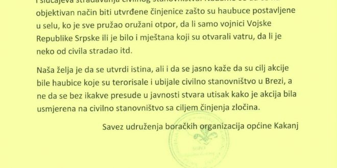 Savez udruženja boračkih organizacija općine Kakanj: Cilj akcije na Čemerno su bile haubice koje su terorisale i ubijale civilno stanovništvo u Brezi